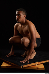 Whole Body Man Black Underwear Average Kneeling Studio photo references